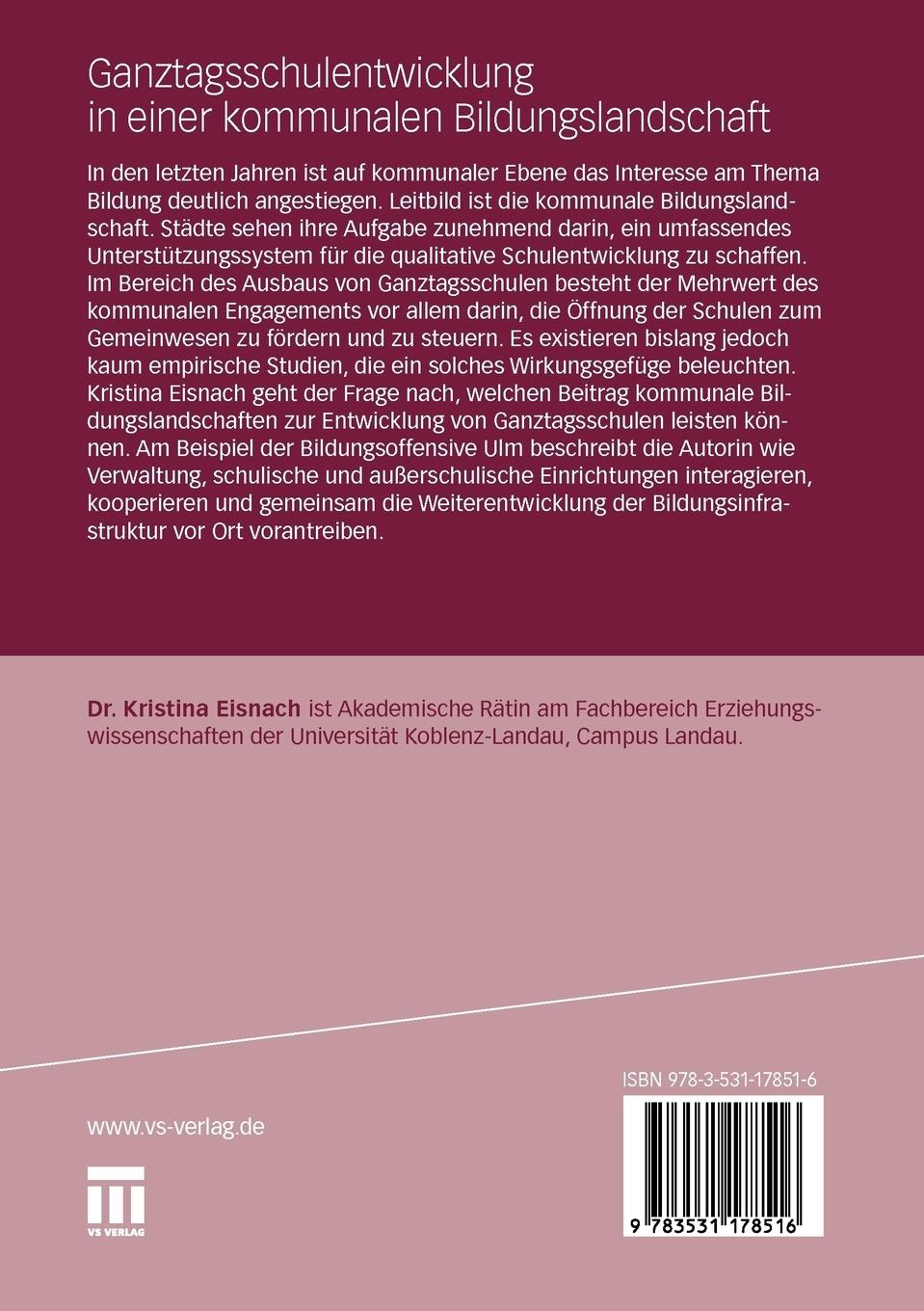 Rückseitencover Ganztagsschulentwicklung in einer kommunalen Bildungslandschaft