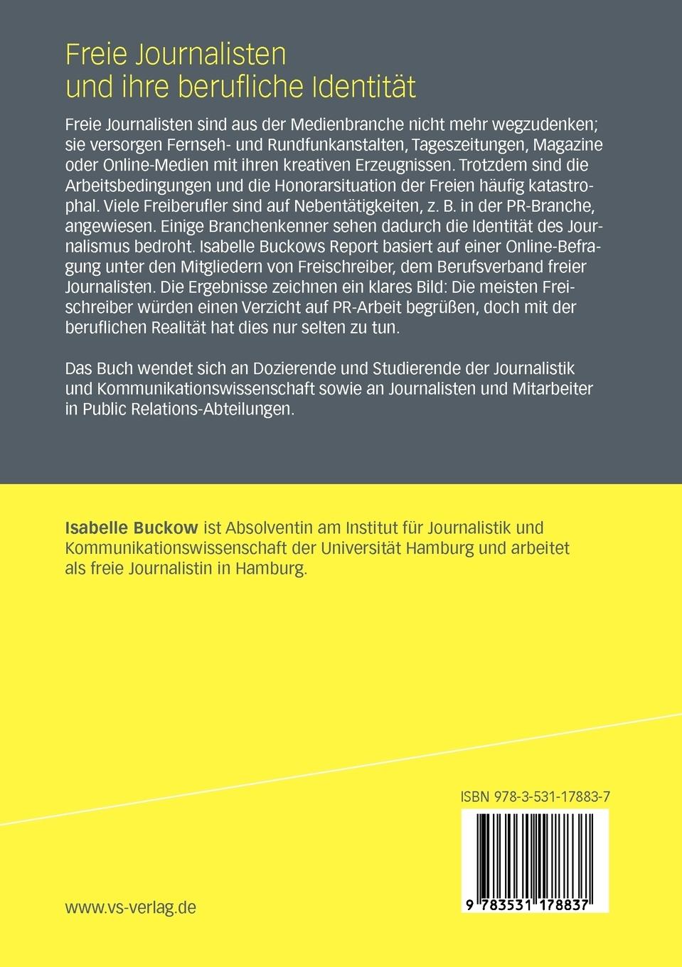 Rückseitencover Freie Journalisten und ihre berufliche Identität