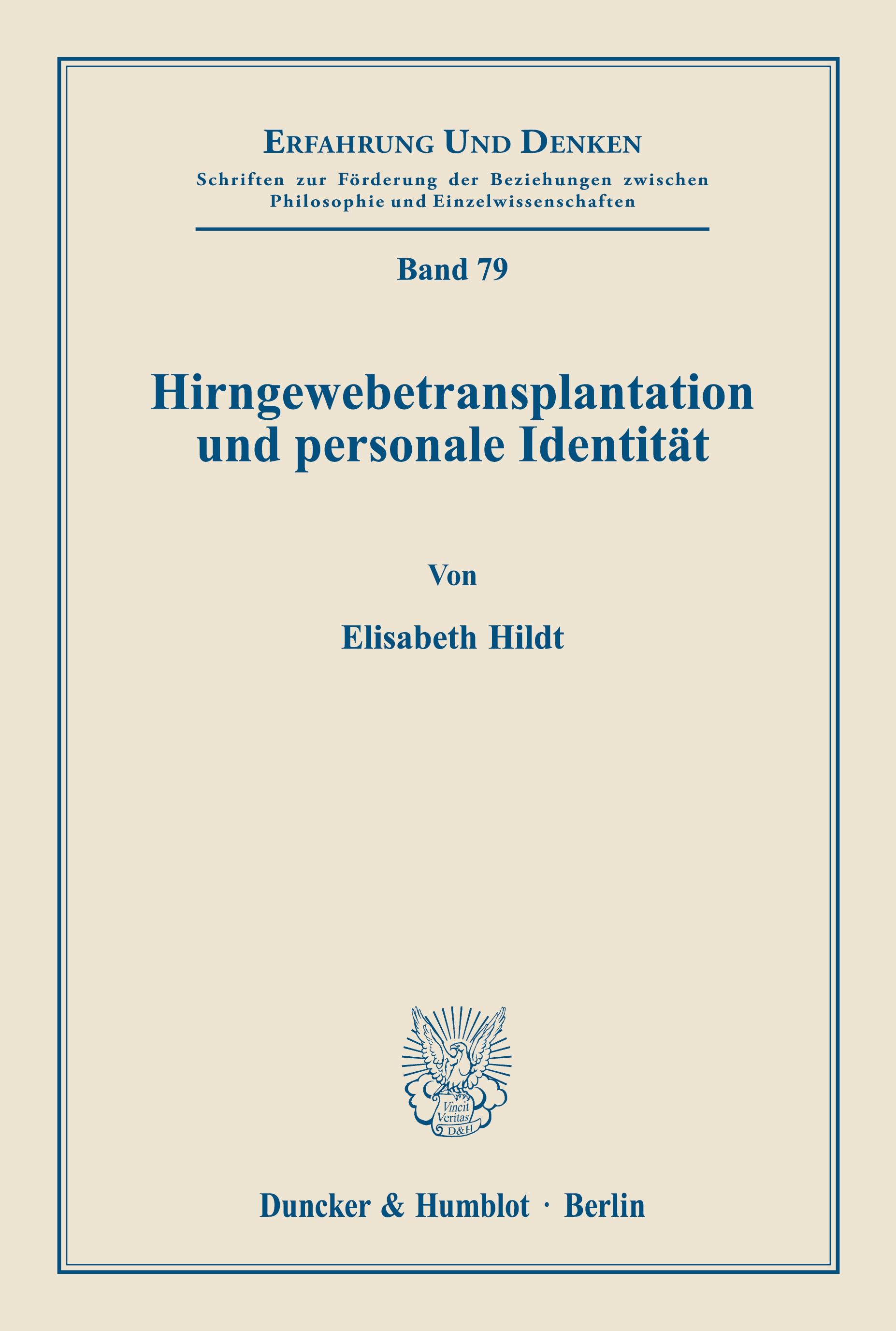 Vorderes Coverbild Hirngewebetransplantation und personale Identität.