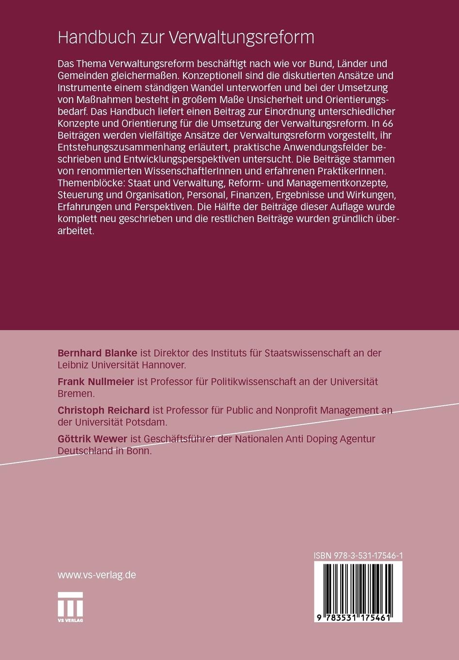 Rückseitencover Handbuch zur Verwaltungsreform