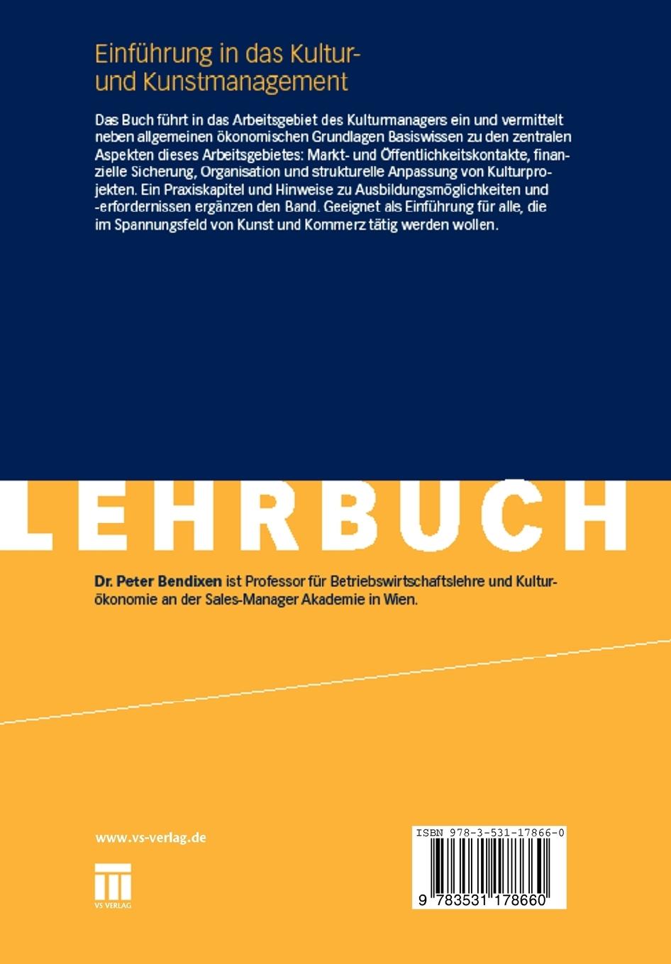 Rückseitencover Einführung in das Kultur- und Kunstmanagement