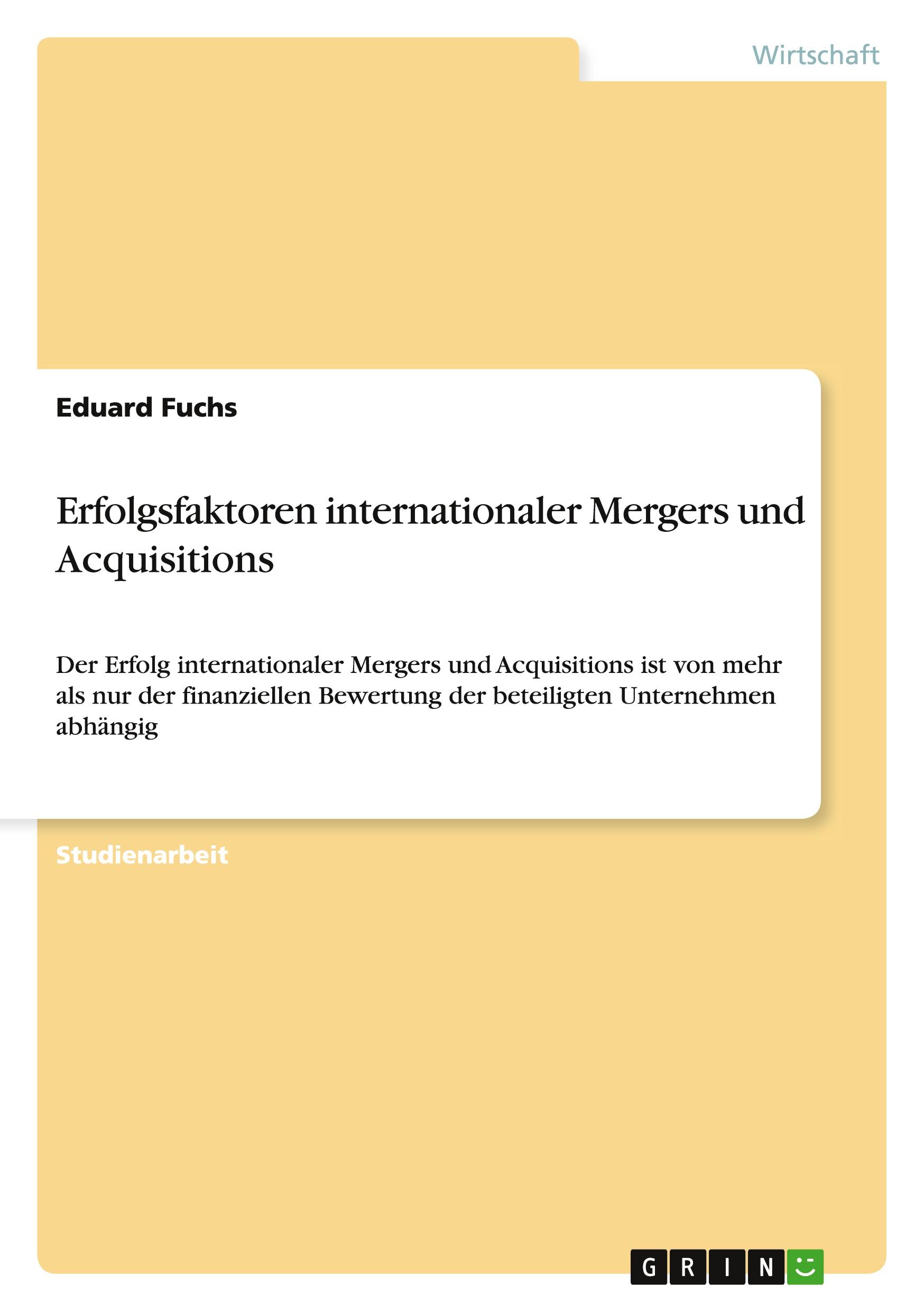 Vorderes Coverbild Erfolgsfaktoren internationaler Mergers und Acquisitions