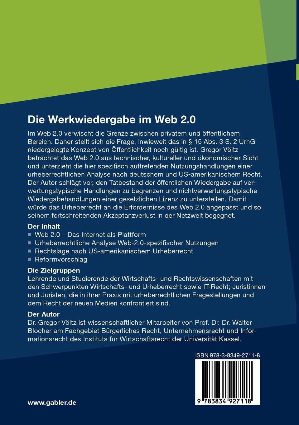 Rückseitencover Die Werkwiedergabe im Web 2.0
