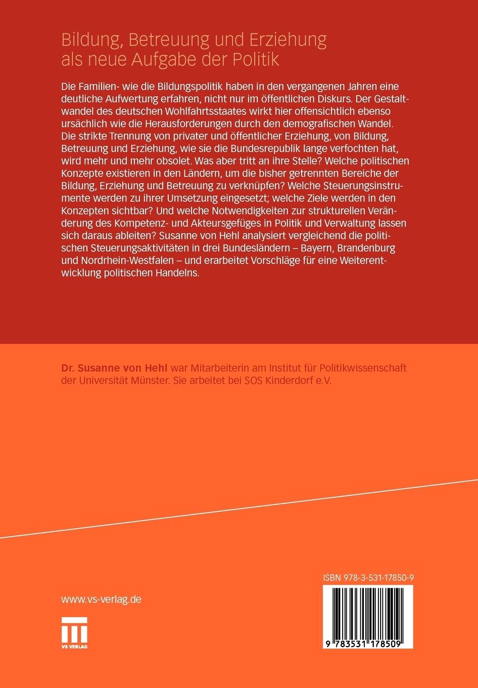 Rückseitencover Bildung, Betreuung und Erziehung als neue Aufgabe der Politik