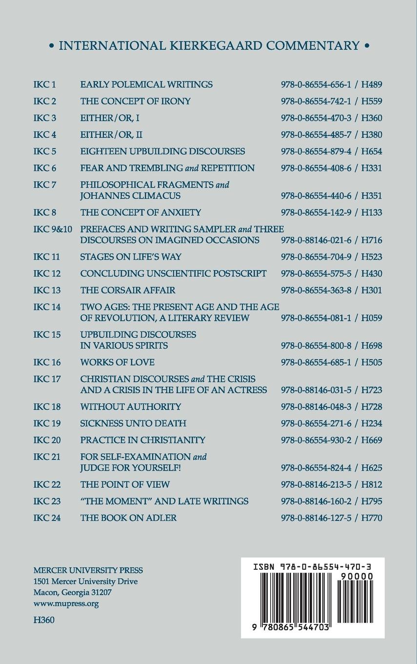 Rückseitencover International Kierkegaard Commentary Volume 3