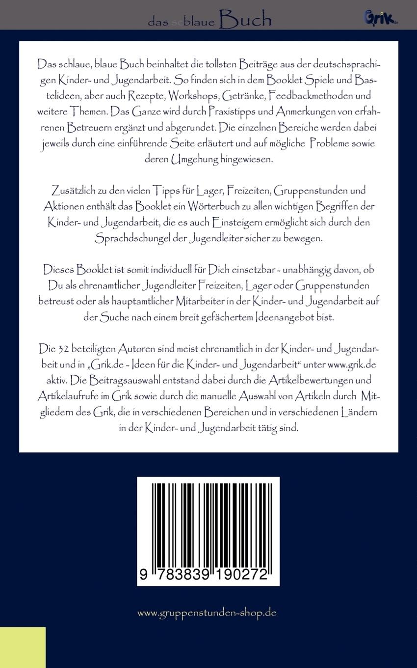 Rückseitencover das schlaue, blaue Buch der Kinder- und Jugendarbeit