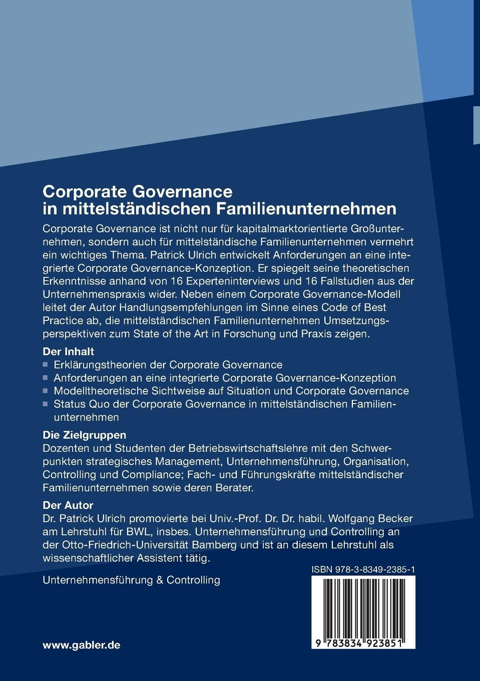 Rückseitencover Corporate Governance in mittelständischen Familienunternehmen