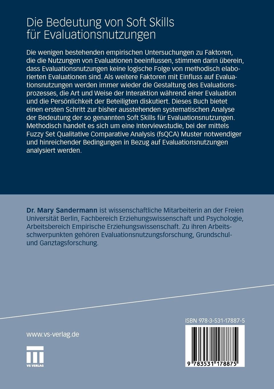 Rückseitencover Die Bedeutung von Soft Skills für Evaluationsnutzungen