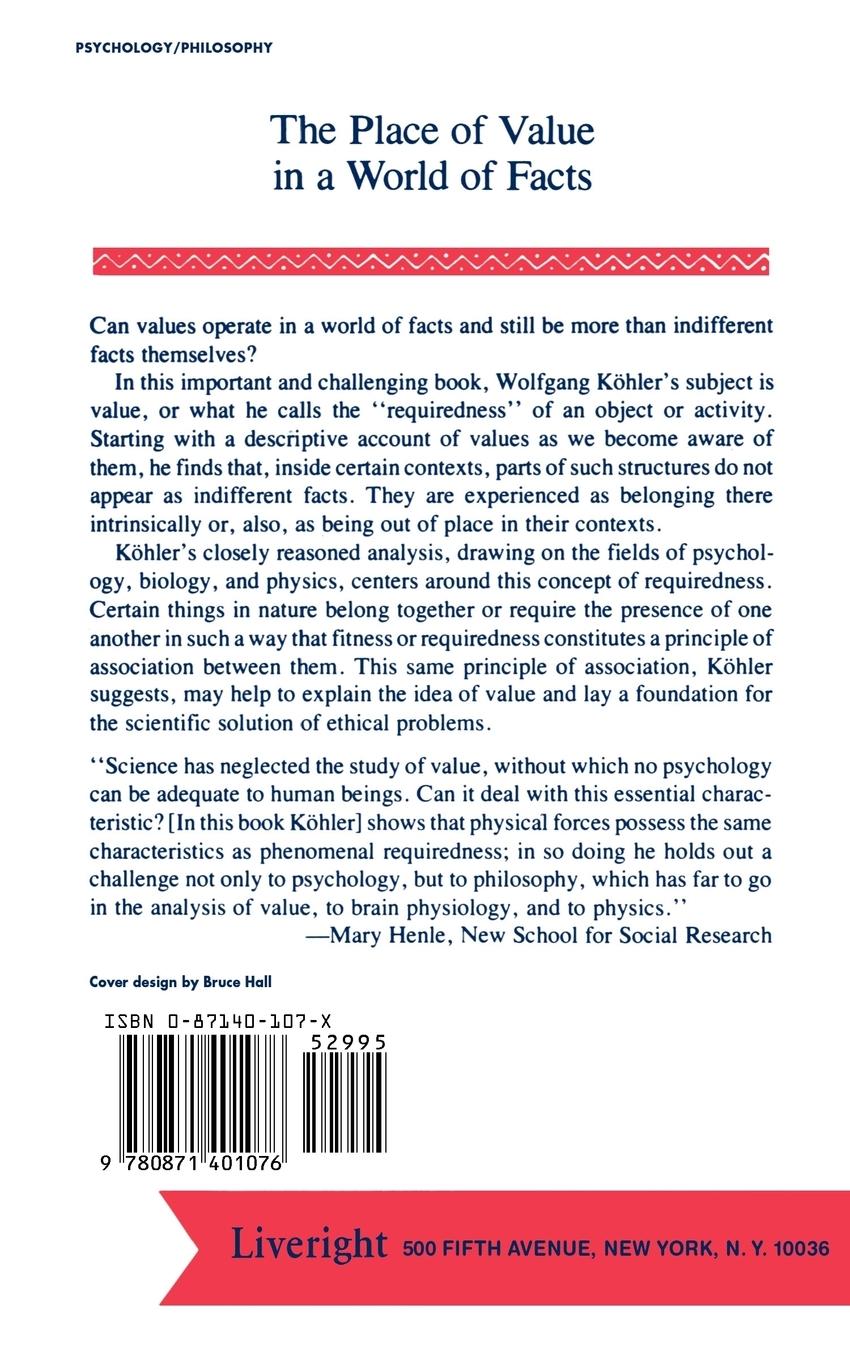 Rückseitencover The Place of Value in a World of Facts