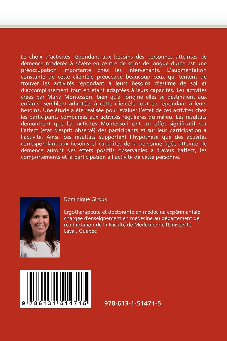 Rückseitencover L''approche Montessori utilisée avec des personnes atteintes de démence