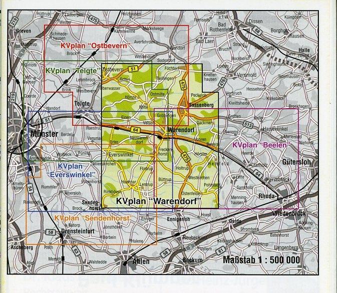 Beispielinhalt (Bild) Warendorf, KVplan, Radkarte/Reiterkarte/Wanderkarte/Stadtplan, 1:25.000 / 1:12.500 / 1:5.000
