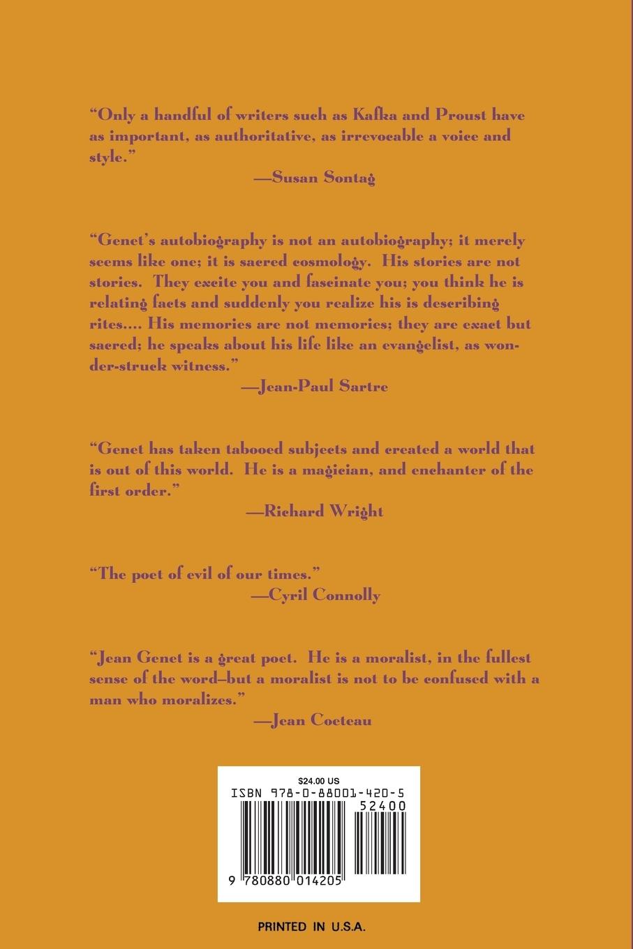 Rückseitencover Selected Writings of Jean Genet