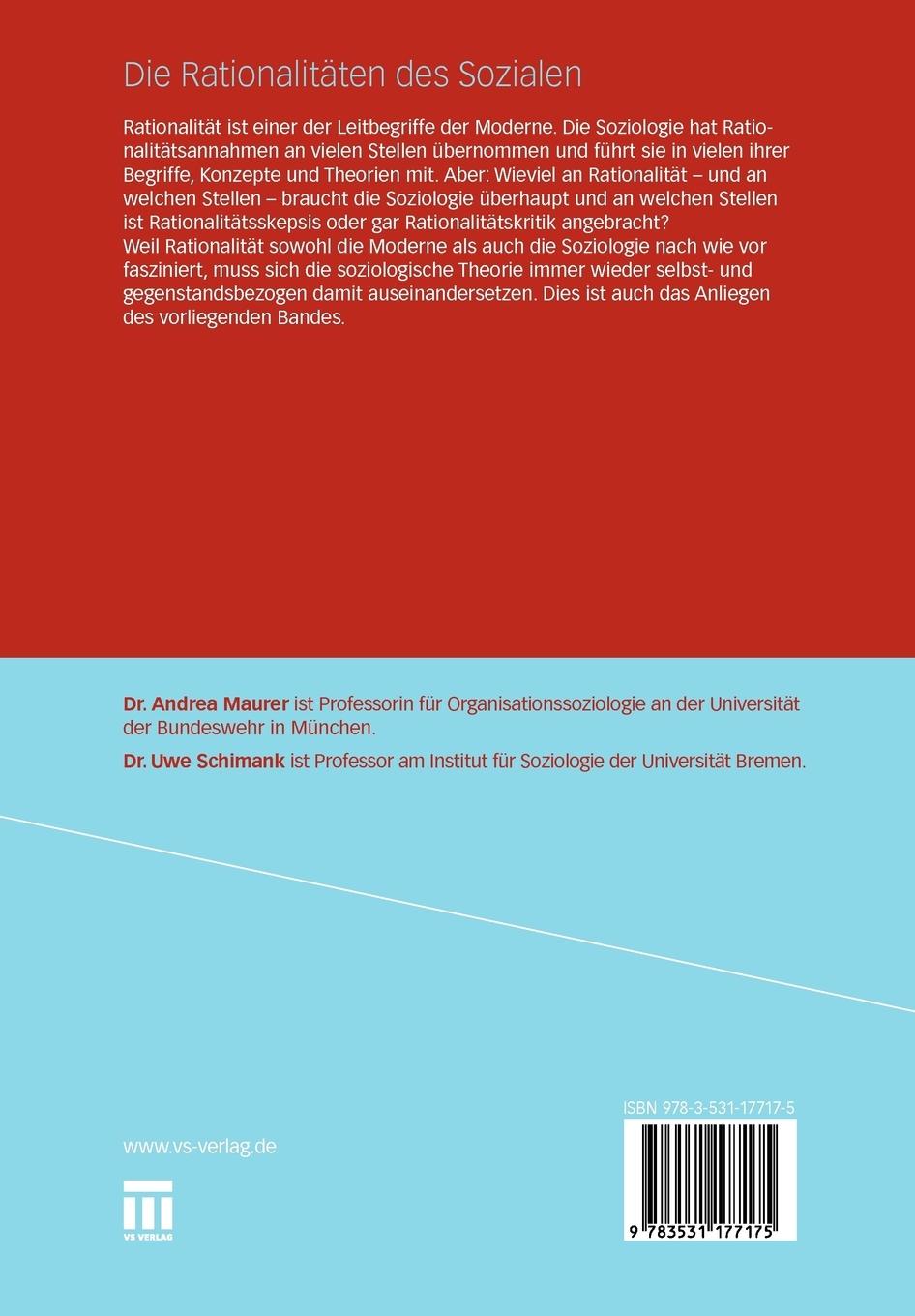 Rückseitencover Die Rationalitäten des Sozialen