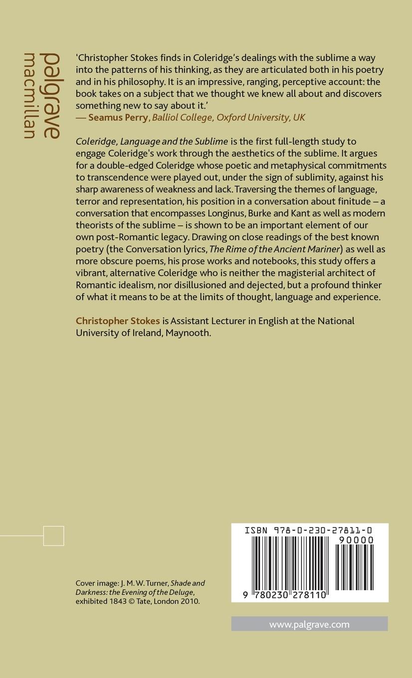 Rückseitencover Coleridge, Language and the Sublime