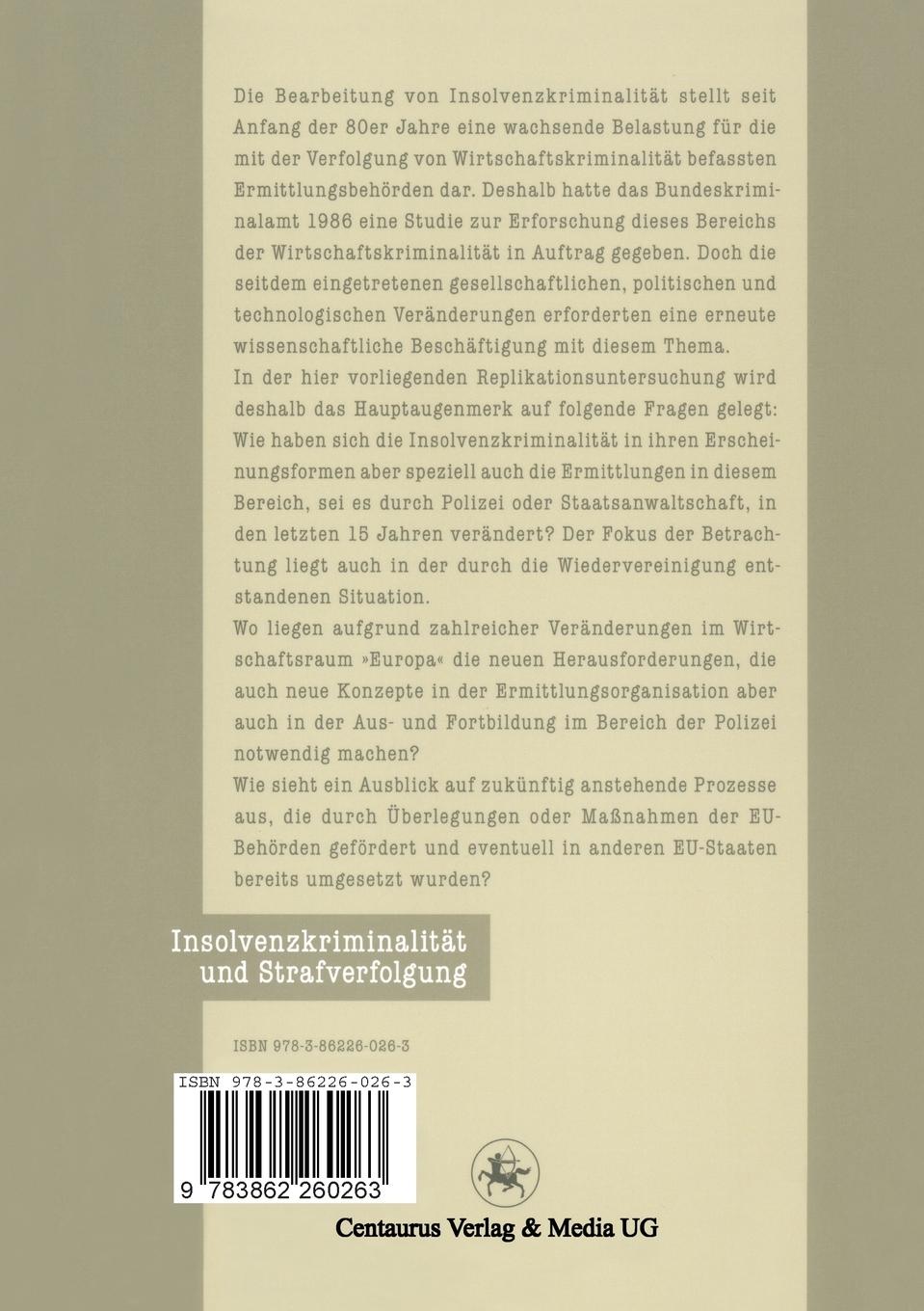 Rückseitencover Insolvenzkriminalität und Strafverfolgung
