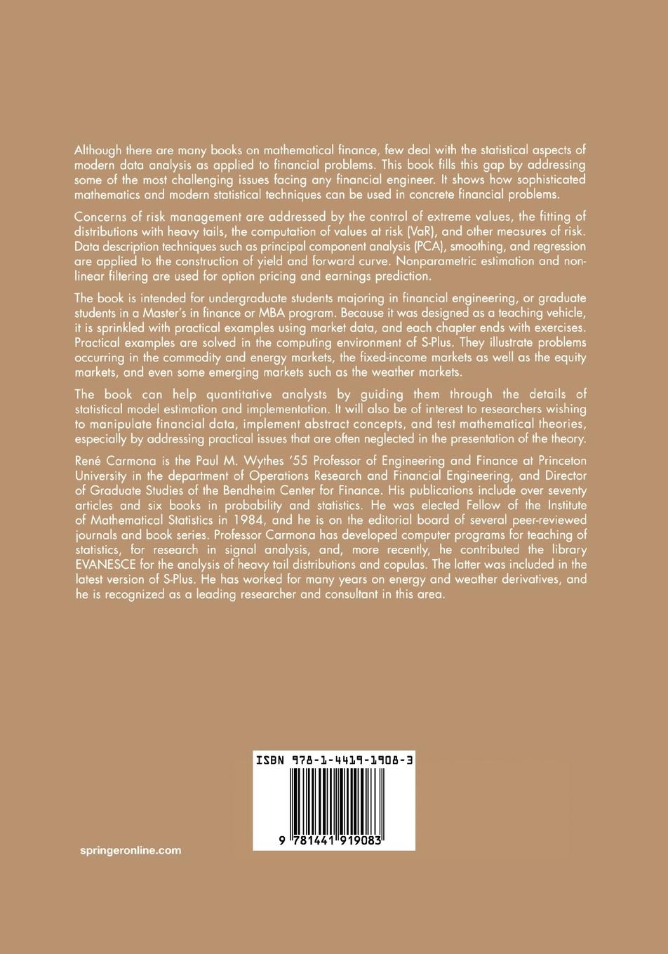 Rückseitencover Statistical Analysis of Financial Data in S-Plus
