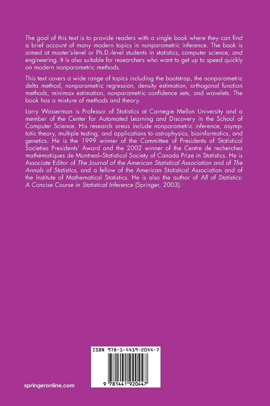 Rückseitencover All of Nonparametric Statistics