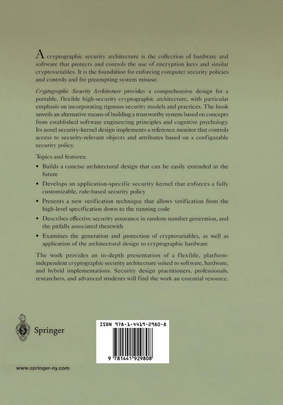 Rückseitencover Cryptographic Security Architecture