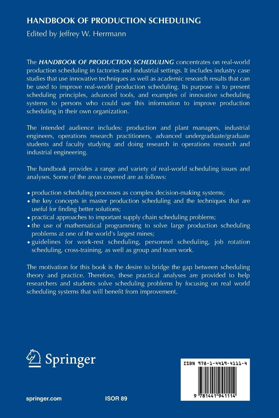 Rückseitencover Handbook of Production Scheduling