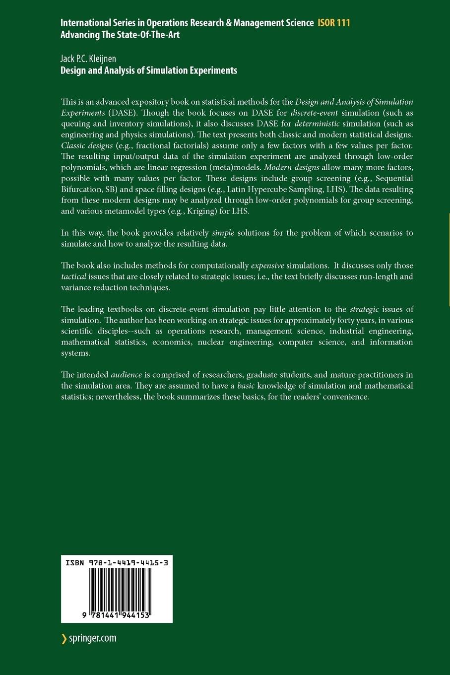 Rückseitencover Design and Analysis of Simulation Experiments