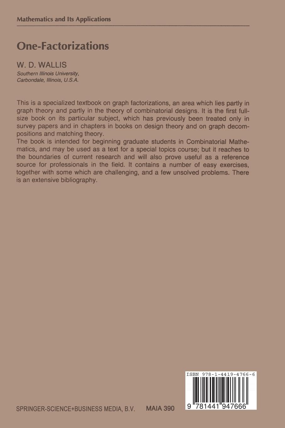 Rückseitencover One-Factorizations