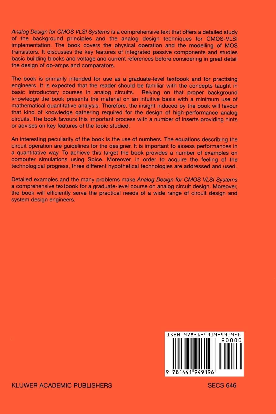 Rückseitencover Analog Design for CMOS VLSI Systems