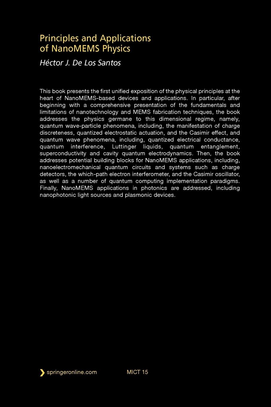 Rückseitencover Principles and Applications of NanoMEMS Physics
