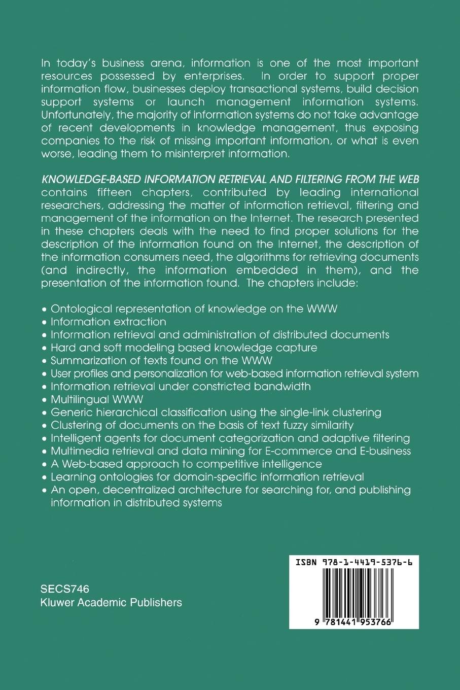 Rückseitencover Knowledge-Based Information Retrieval and Filtering from the Web