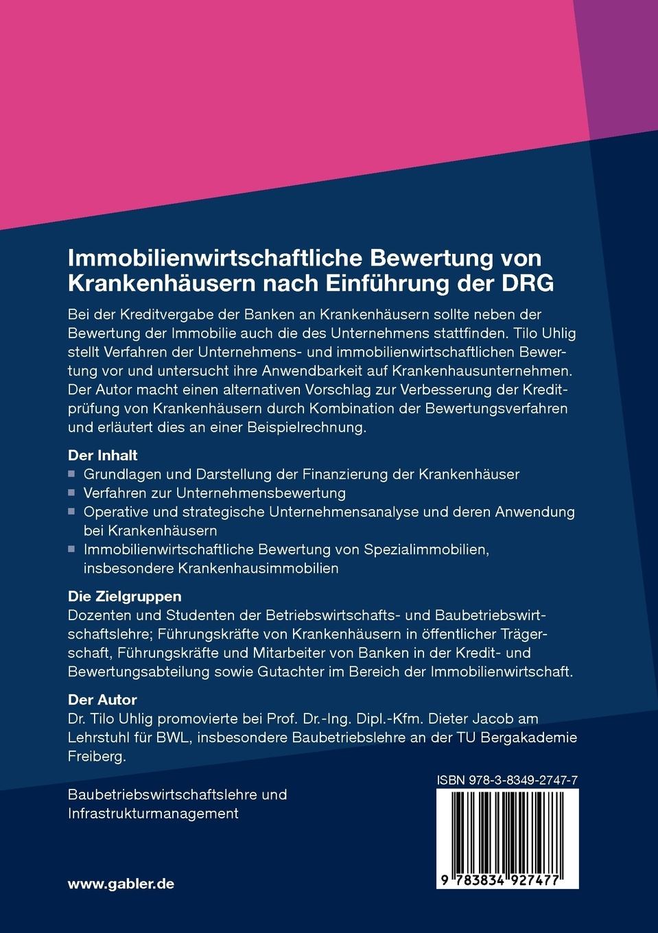 Rückseitencover Immobilienwirtschaftliche Bewertung von Krankenhäusern nach Einführung der DRG