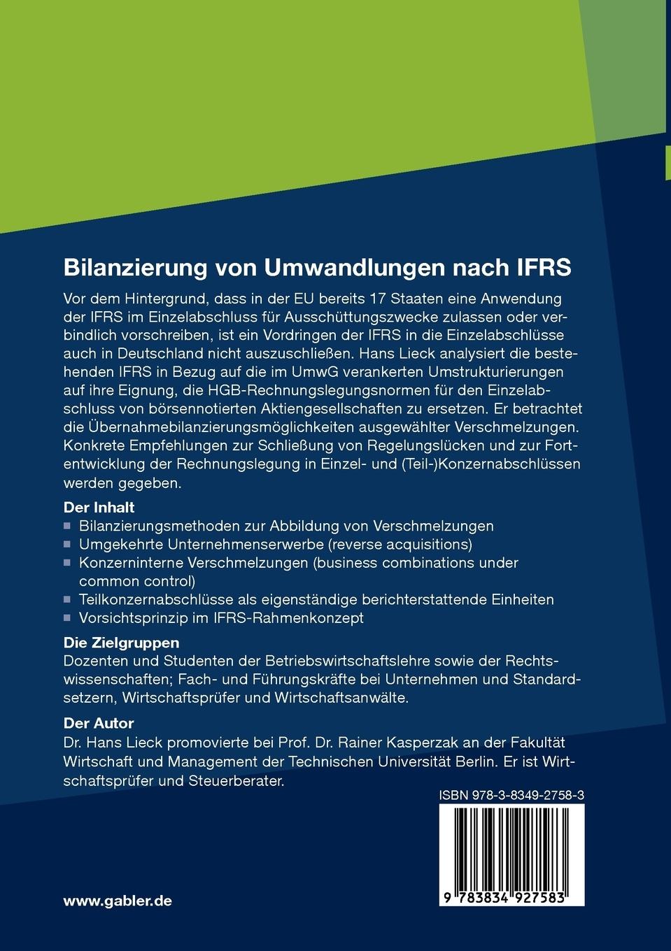 Rückseitencover Bilanzierung von Umwandlungen nach IFRS
