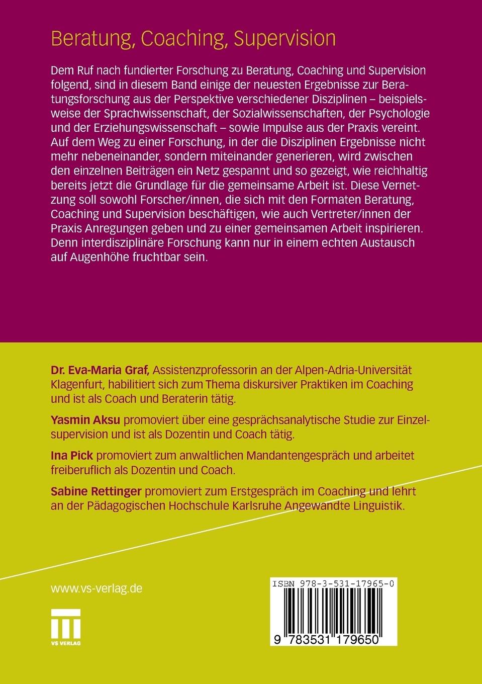 Rückseitencover Beratung, Coaching, Supervision