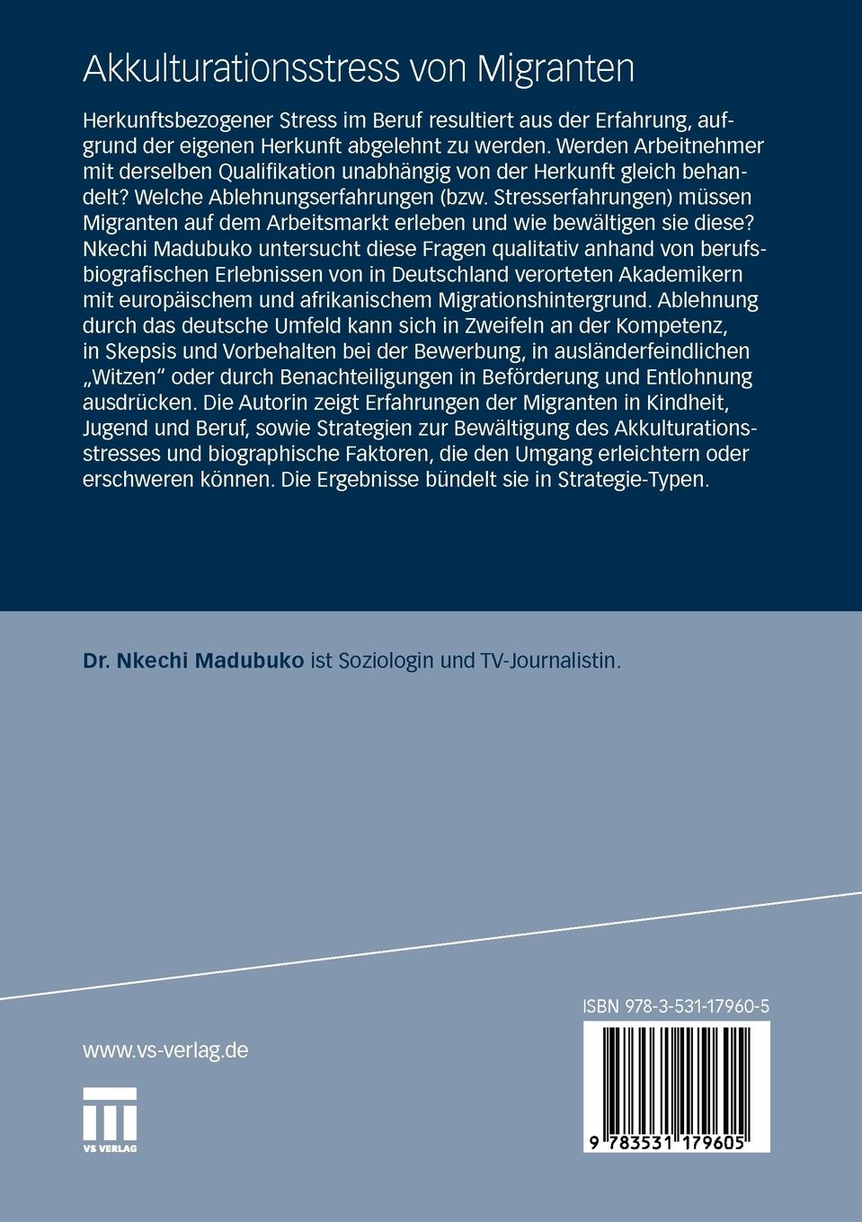 Rückseitencover Akkulturationsstress von Migranten