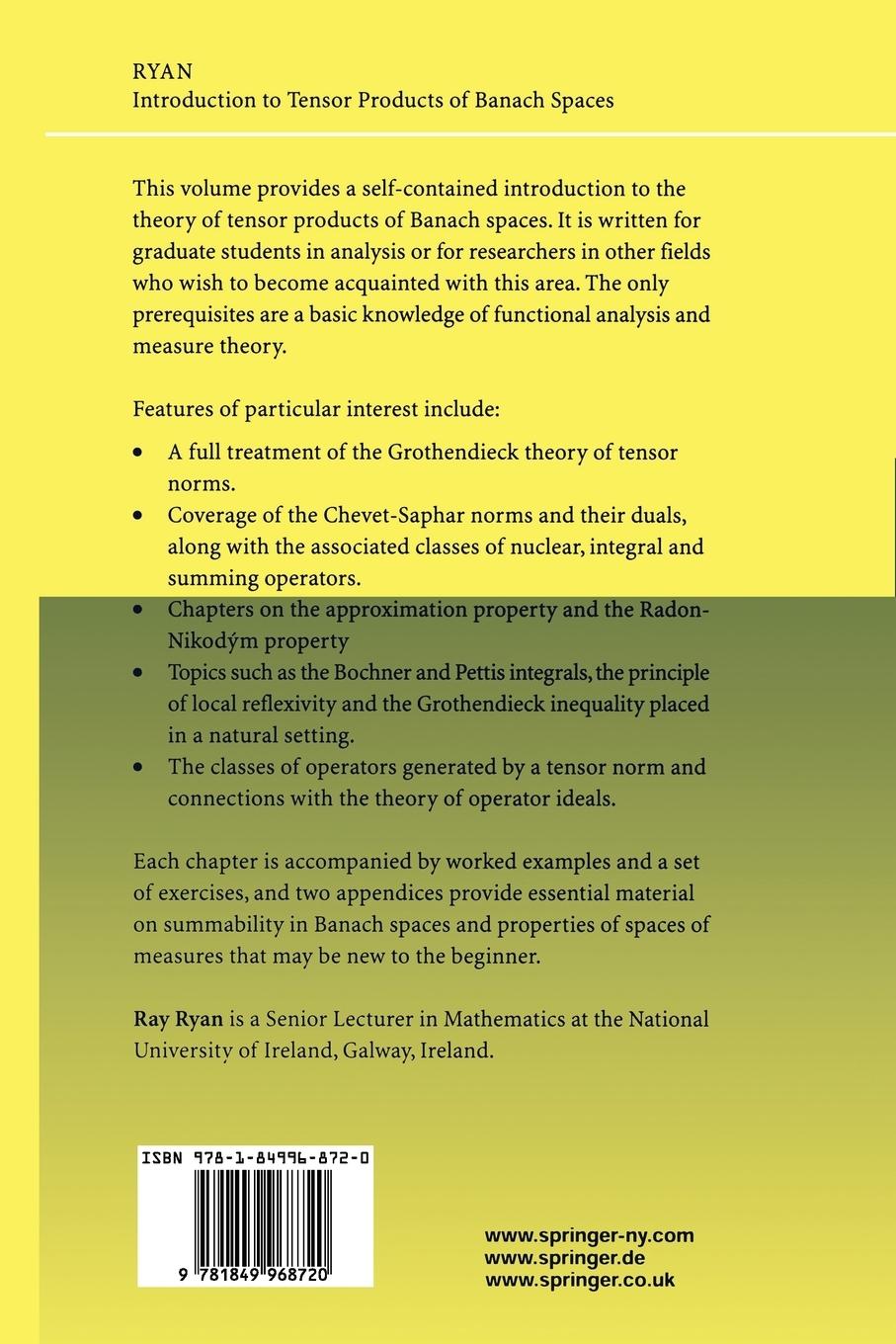 Rückseitencover Introduction to Tensor Products of Banach Spaces
