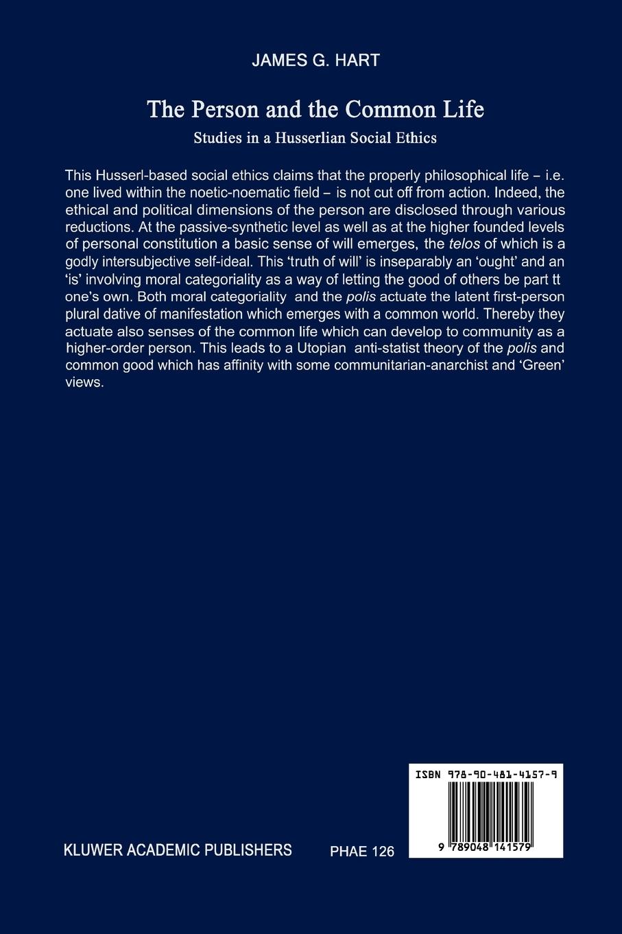 Rückseitencover The Person and the Common Life