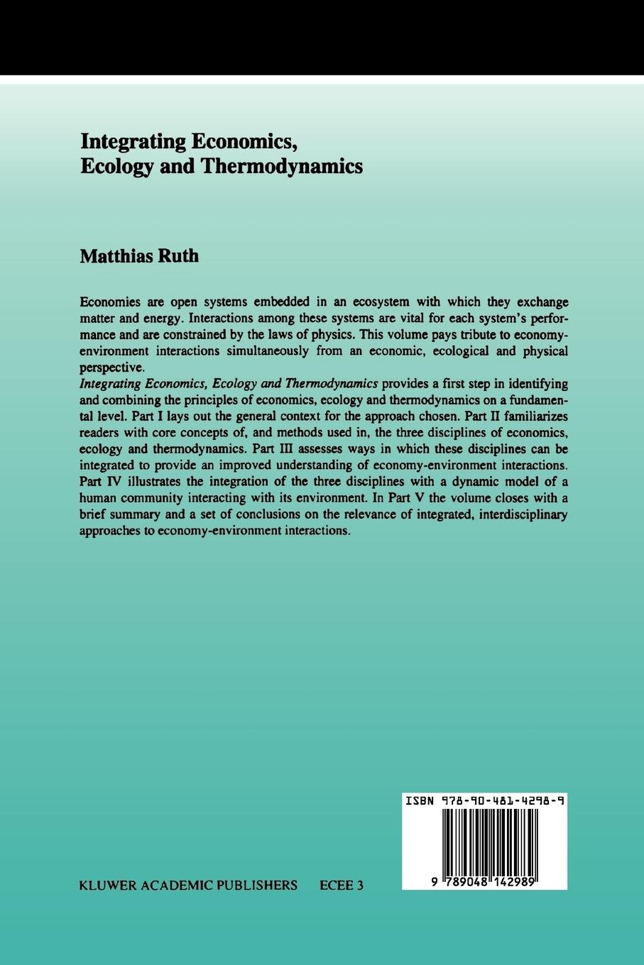 Rückseitencover Integrating Economics, Ecology and Thermodynamics