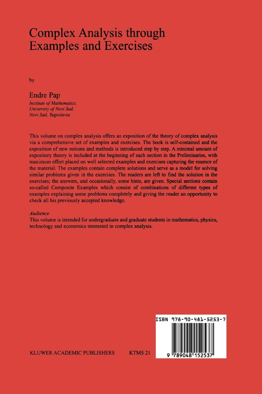 Rückseitencover Complex Analysis through Examples and Exercises
