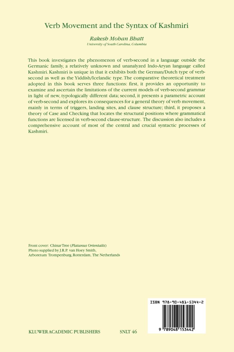 Rückseitencover Verb Movement and the Syntax of Kashmiri