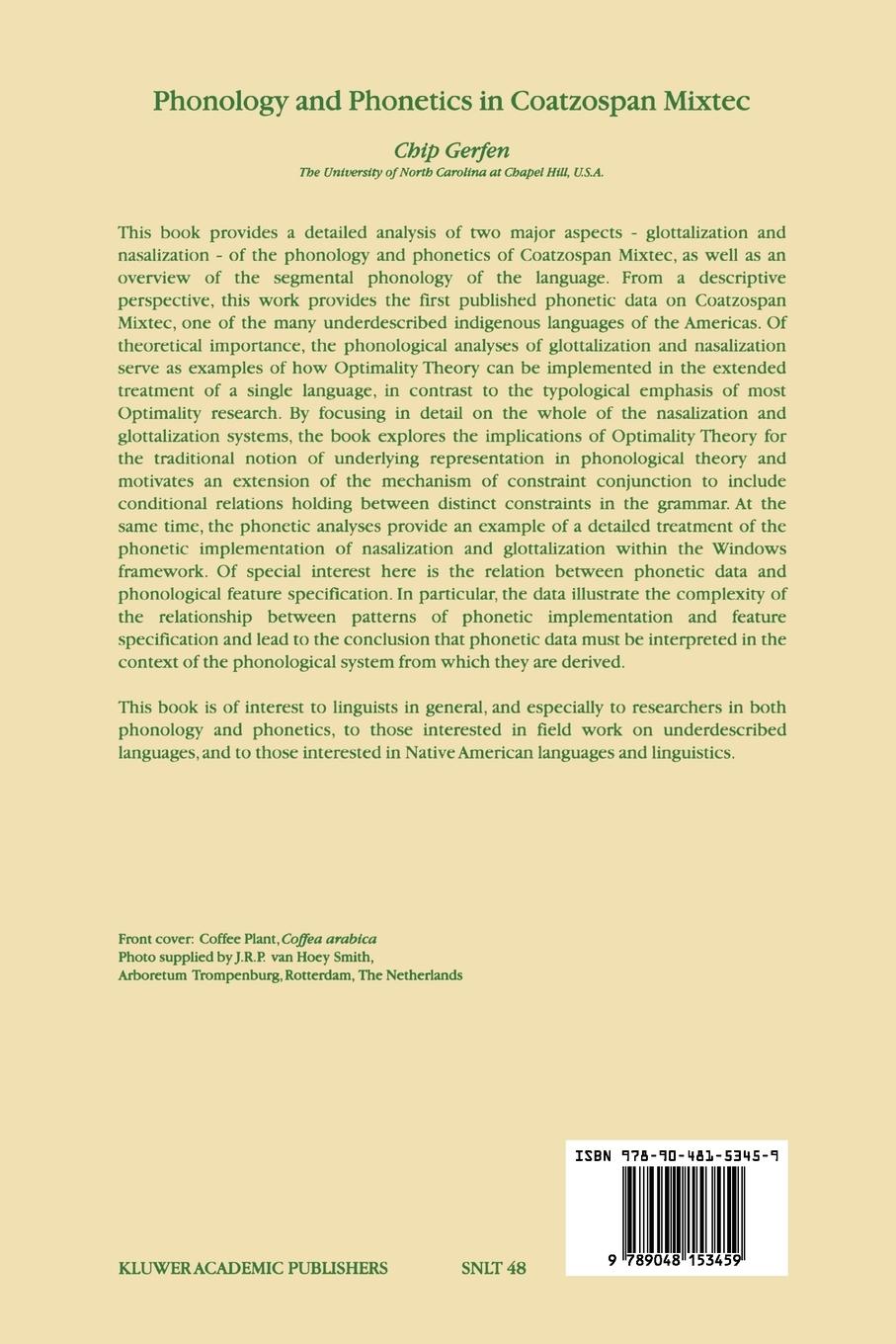 Rückseitencover Phonology and Phonetics in Coatzospan Mixtec