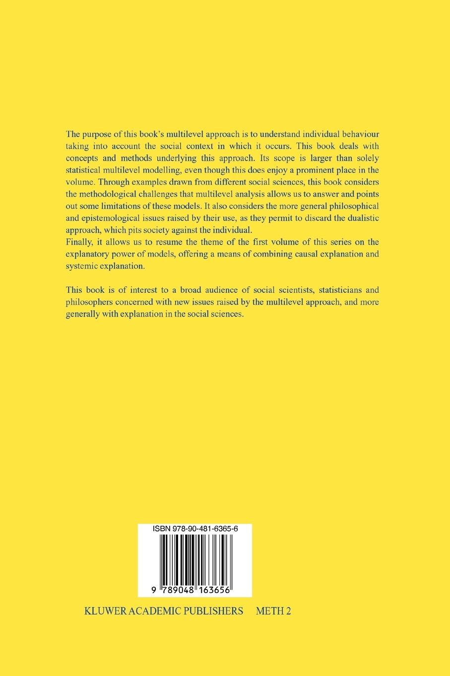 Rückseitencover Methodology and Epistemology of Multilevel Analysis