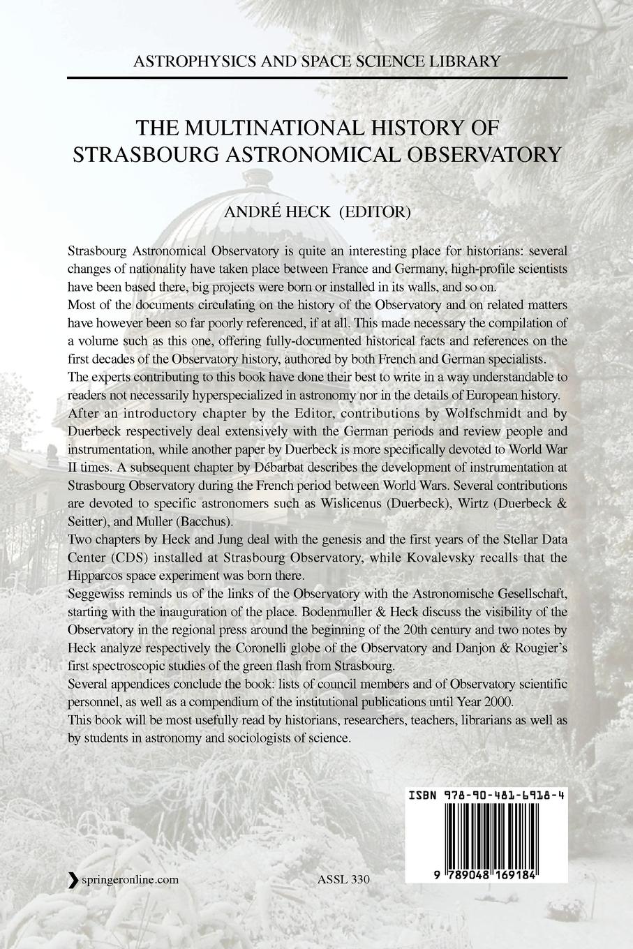 Rückseitencover The Multinational History of Strasbourg Astronomical Observatory