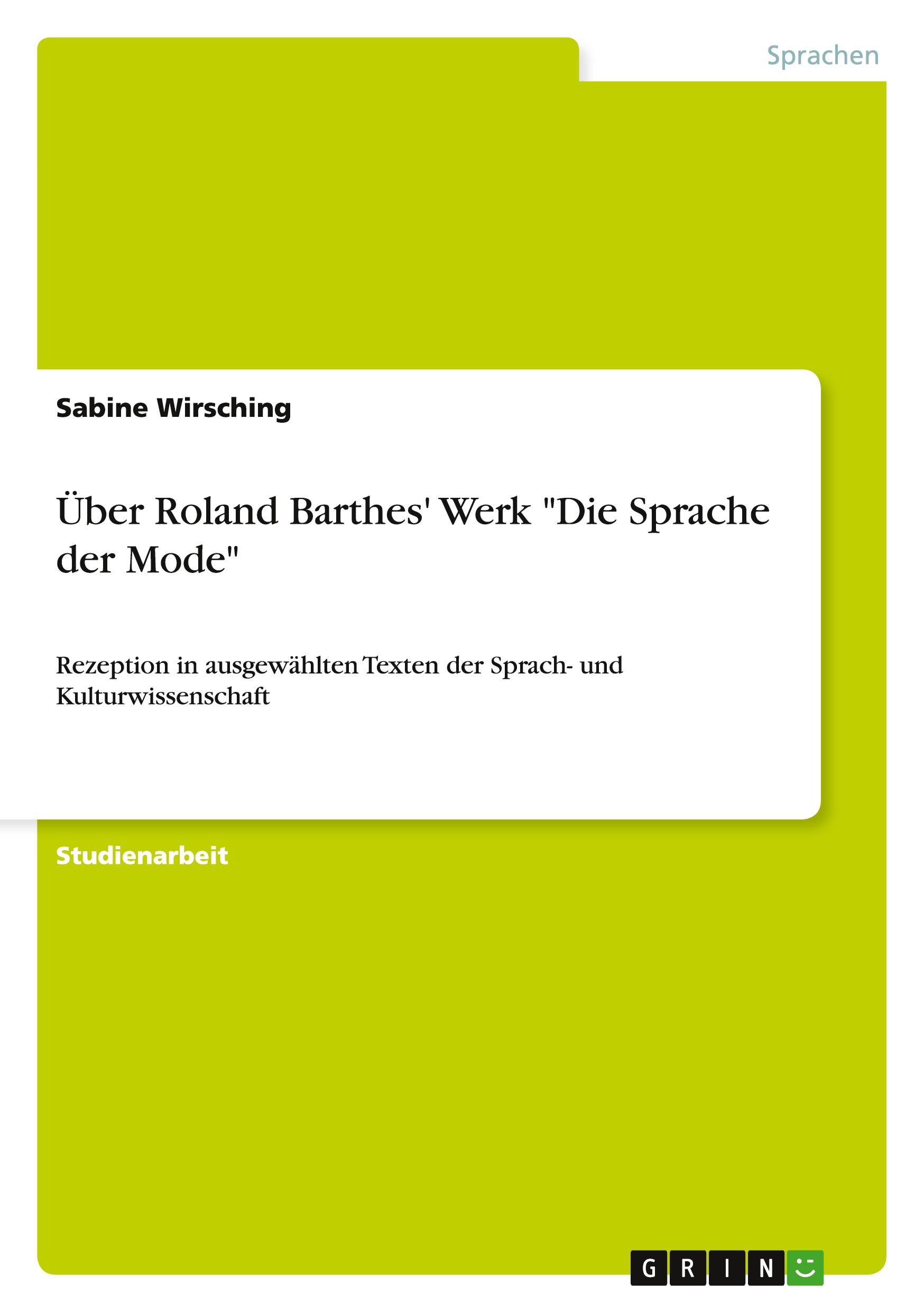 Vorderes Coverbild Über Roland Barthes' Werk "Die Sprache der Mode"
