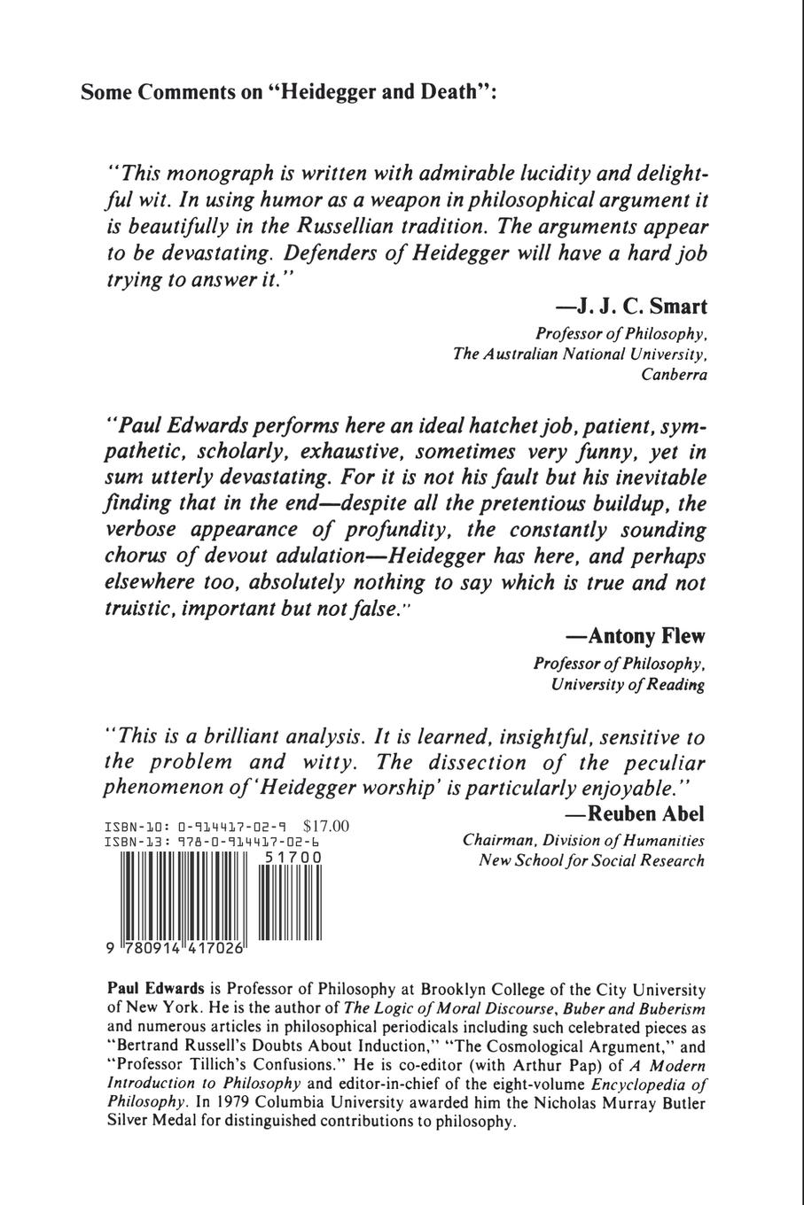 Rückseitencover Heidegger and Death: A Critical Evaluation