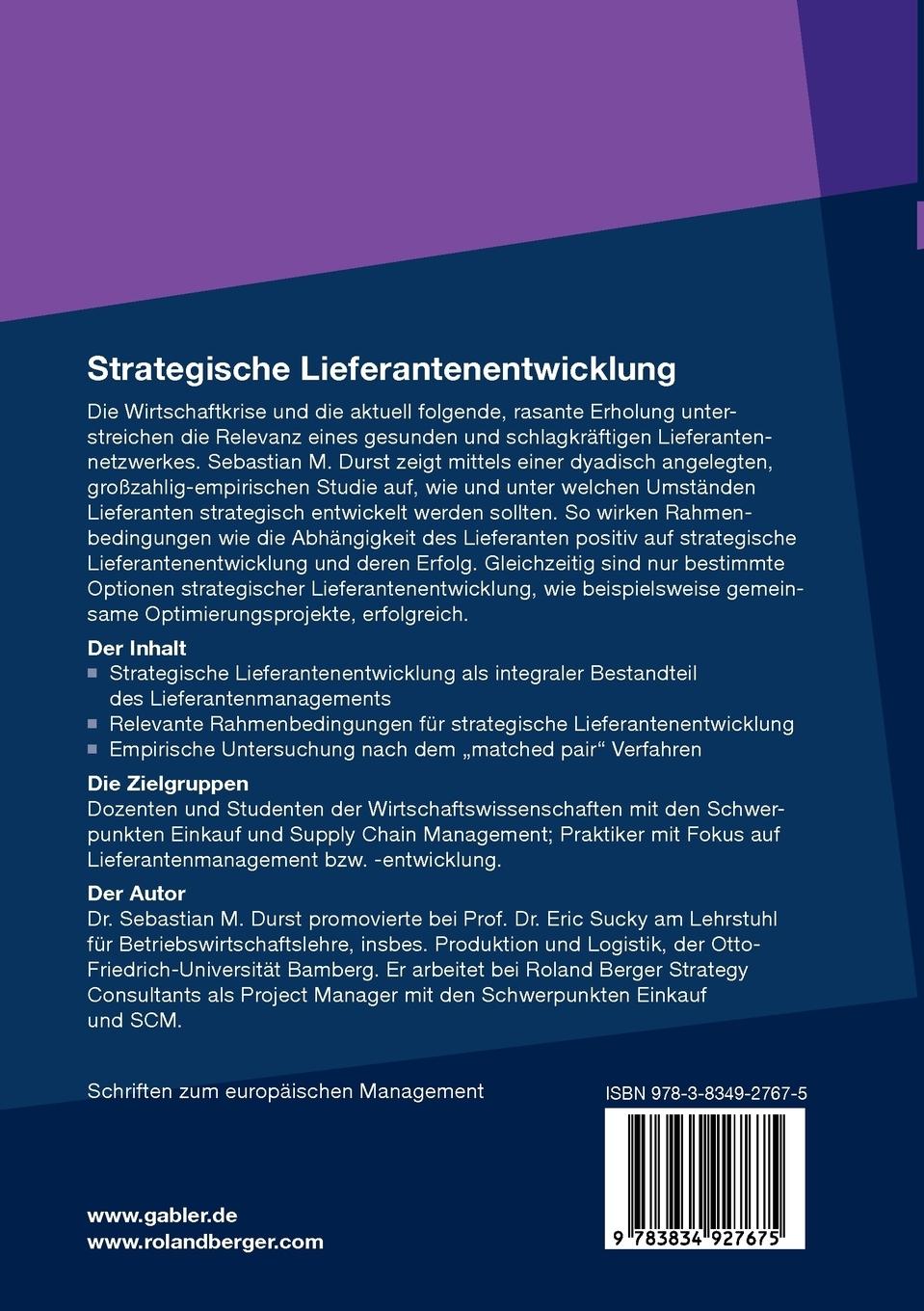 Rückseitencover Strategische Lieferantenentwicklung