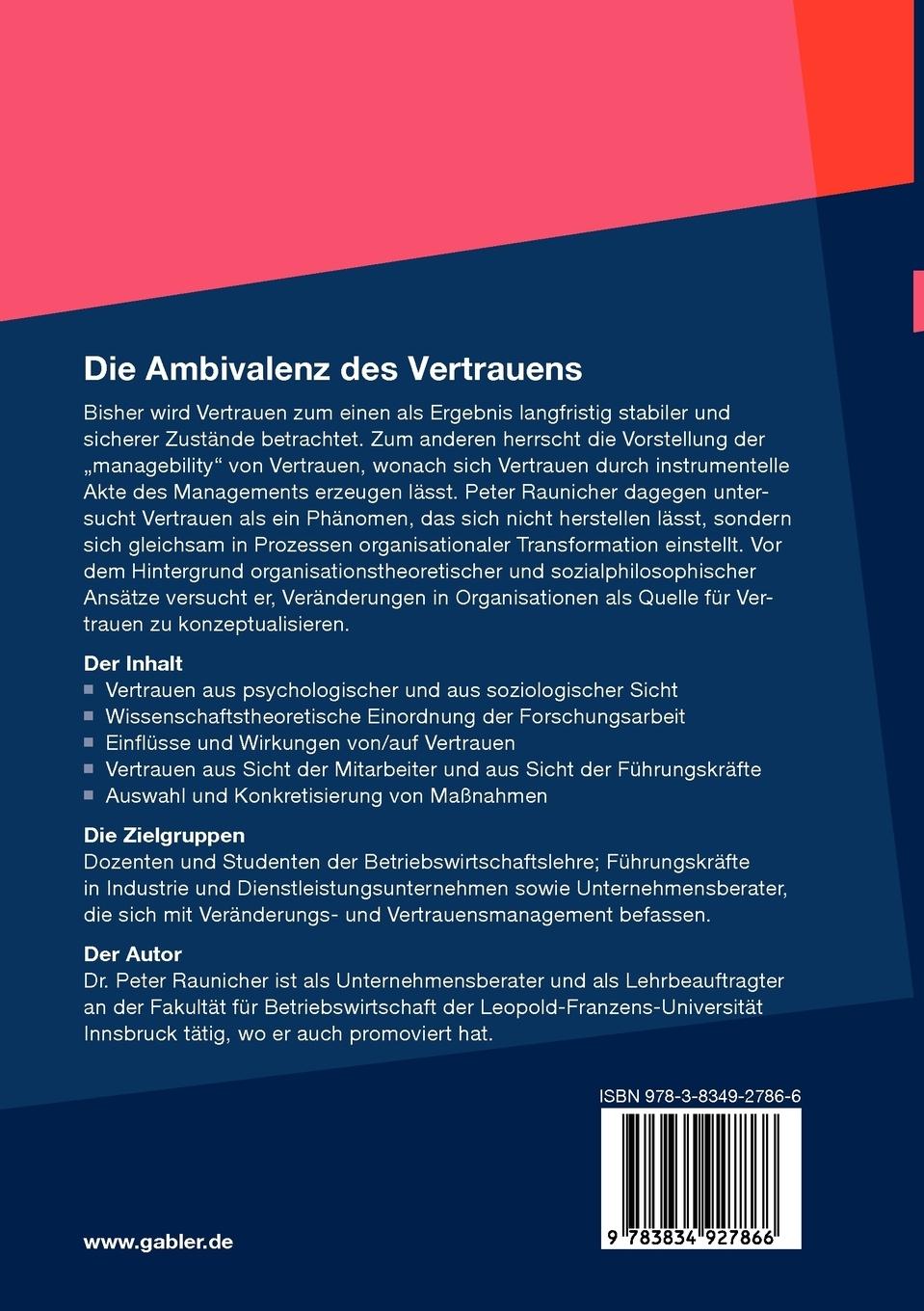 Rückseitencover Die Ambivalenz des Vertrauens