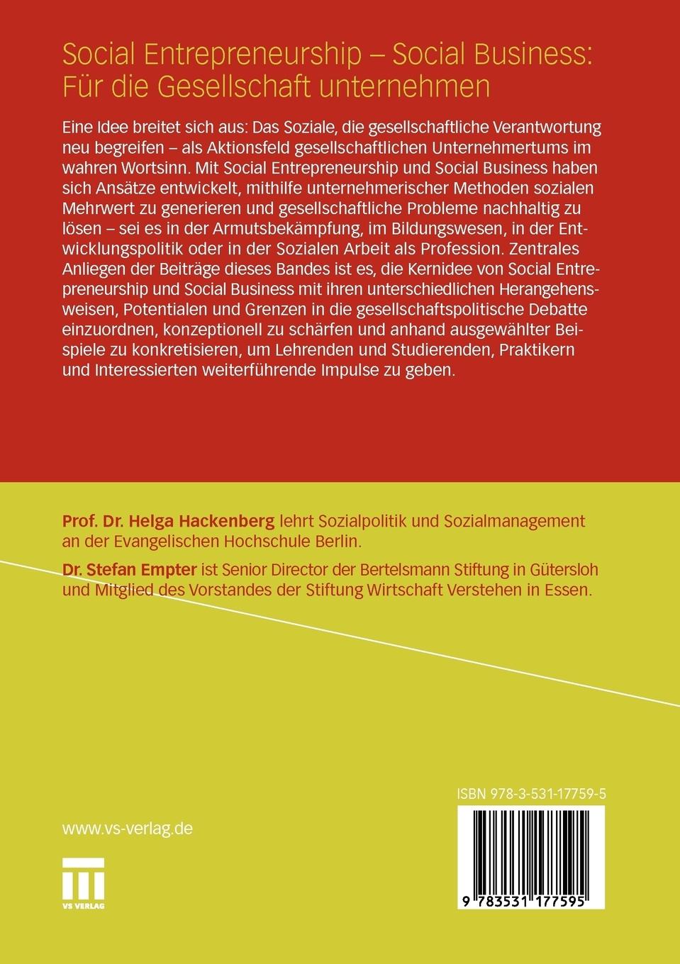 Rückseitencover Social Entrepreneurship - Social Business: Für die Gesellschaft unternehmen
