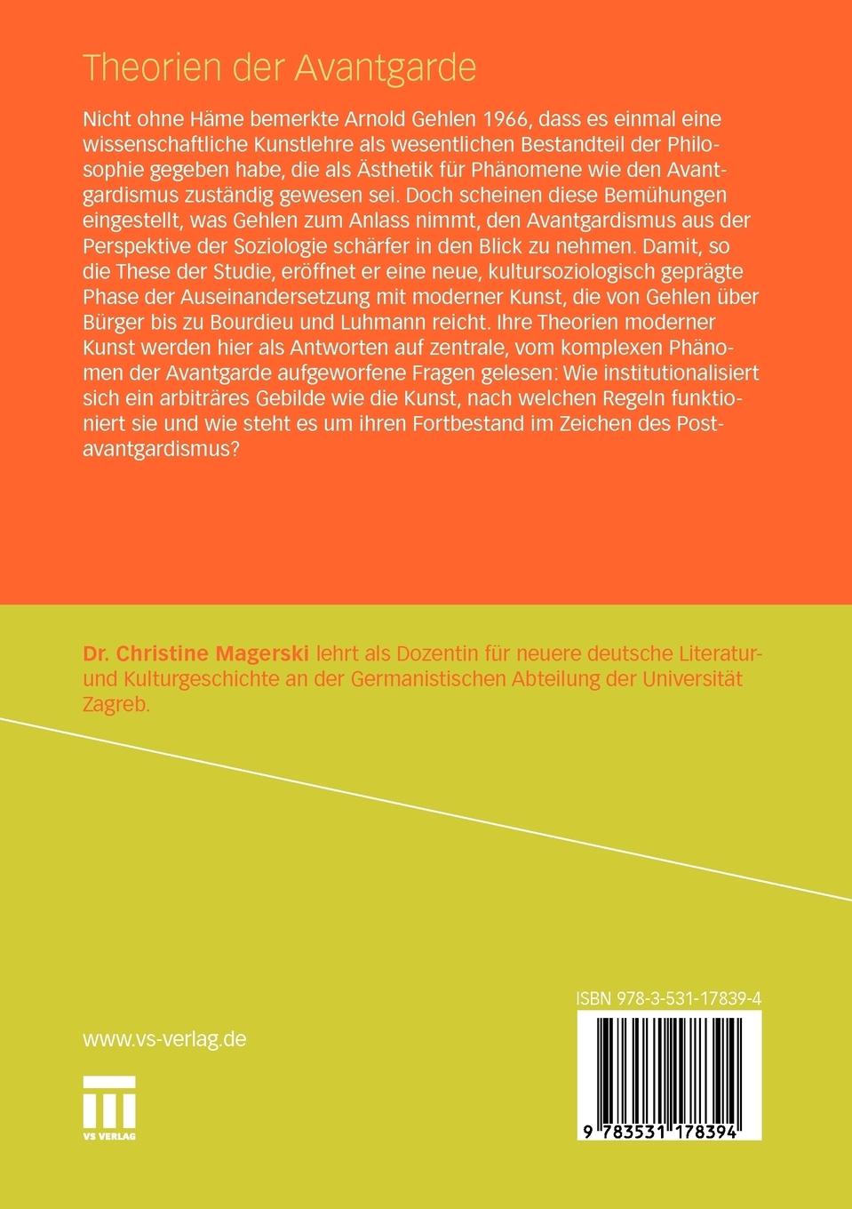 Rückseitencover Theorien der Avantgarde