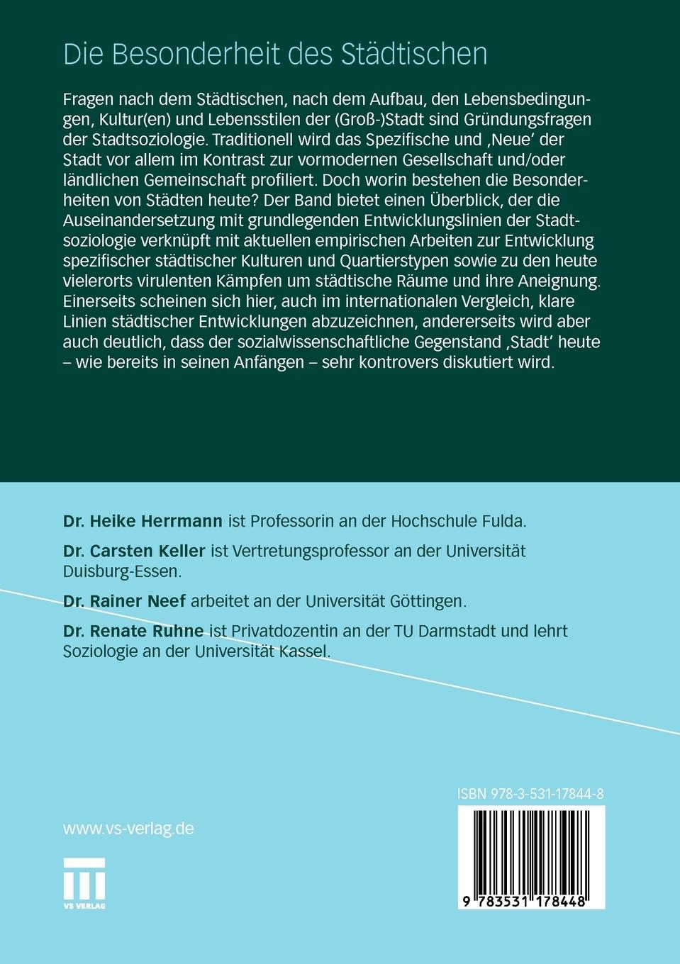 Rückseitencover Die Besonderheit des Städtischen