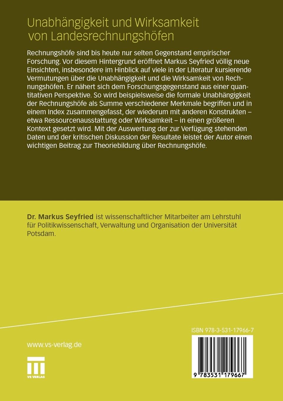 Rückseitencover Unabhängigkeit und Wirksamkeit von Landesrechnungshöfen