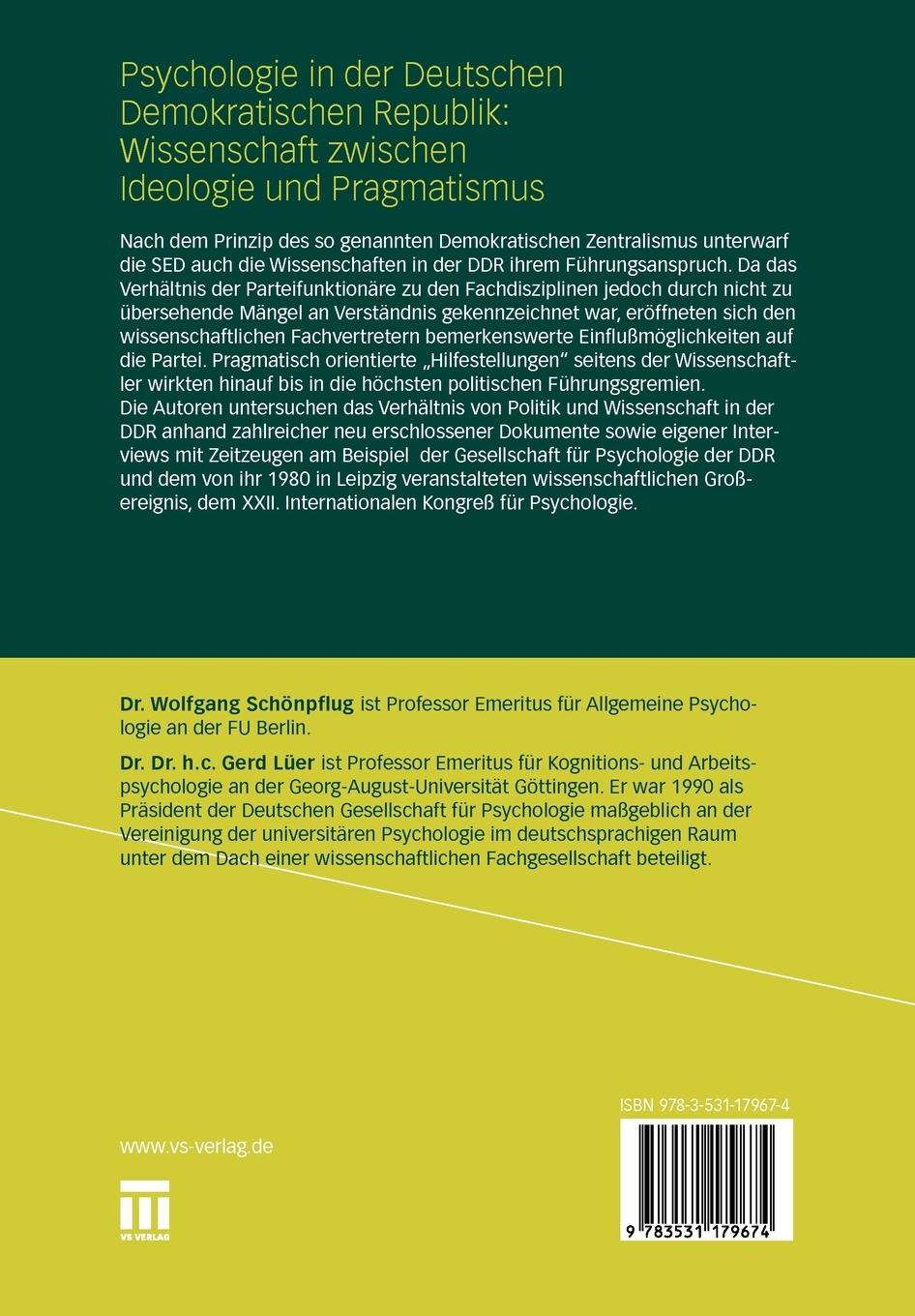 Rückseitencover Psychologie in der Deutschen Demokratischen Republik: Wissenschaft zwischen Ideologie und Pragmatismus