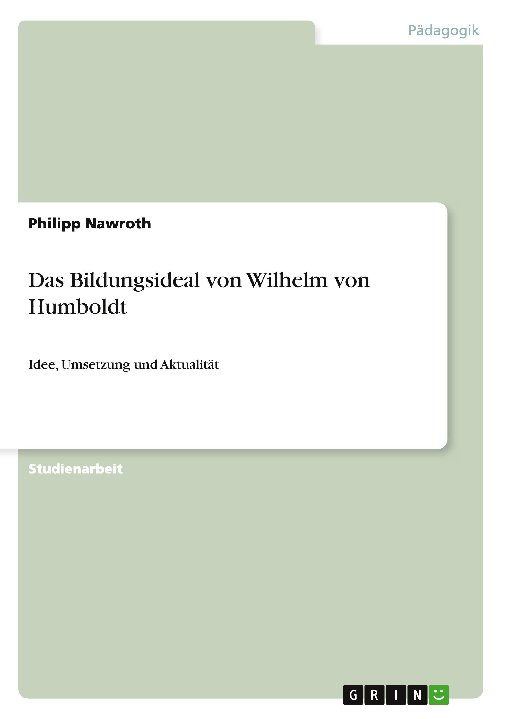 Vorderes Coverbild Das Bildungsideal von Wilhelm von Humboldt